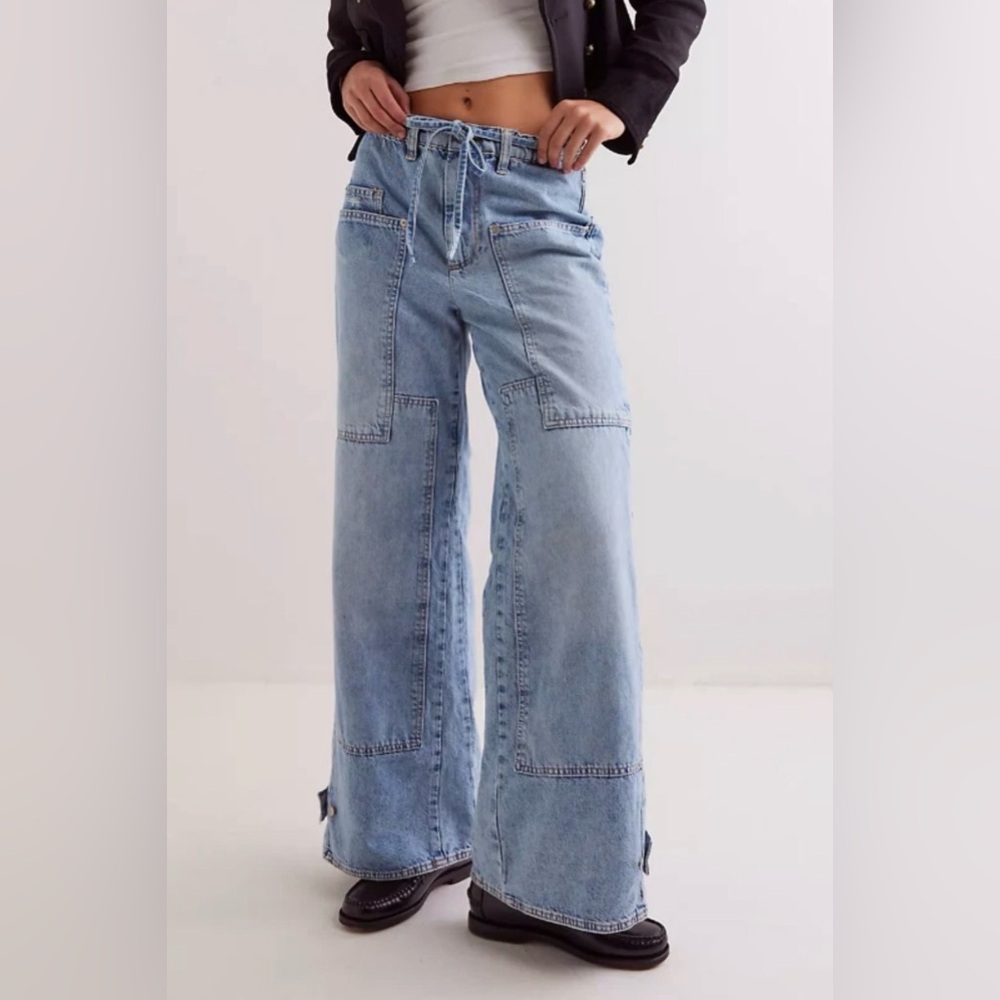 FREE PEOPLE WE THE FREE DRIZZLE CRVY OUTLAW WIDE LEG JEANS SZ XS